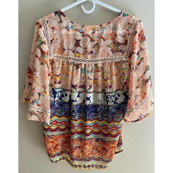 Meadow Rue Anthropologie Small Boho Tassel Ruffle Sleeve Top - Picture 8 of 11